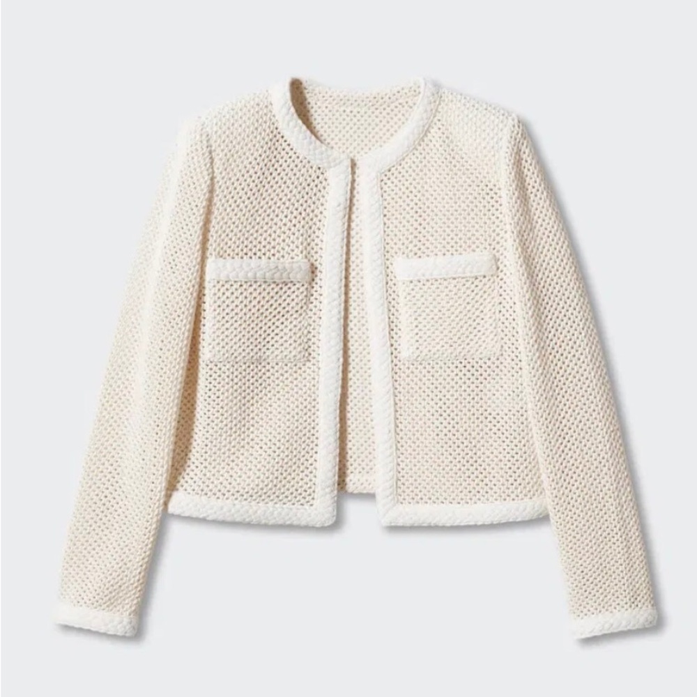 Cream Textured Open Jacket